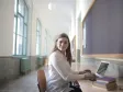 Girl studying on laptop